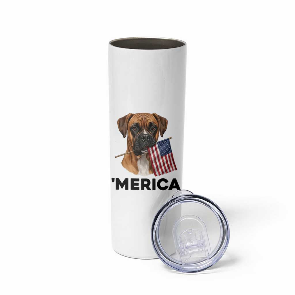 Merica Patriotic Boxer Mom Dad Gift Skinny Tumbler Merica 4th Of July
