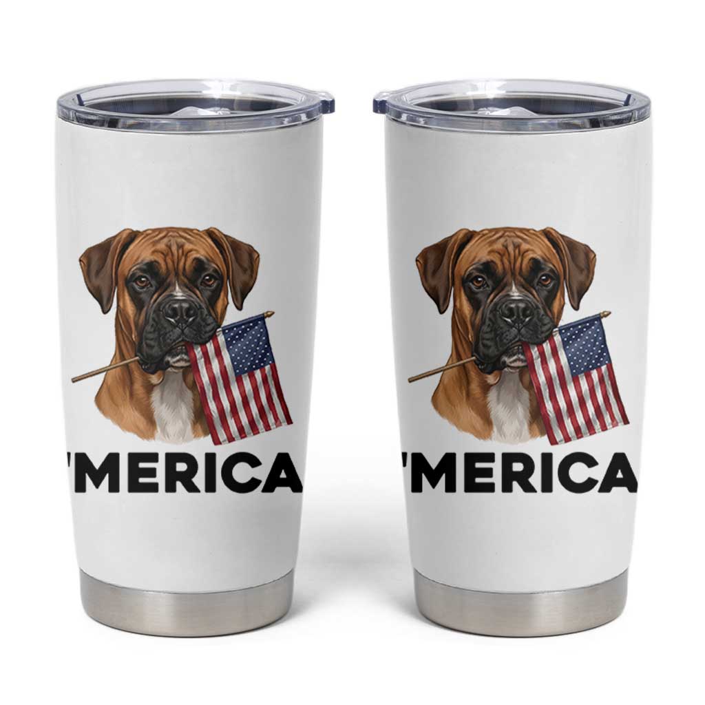 Merica Patriotic Boxer Mom Dad Gift Tumbler Cup Merica 4th Of July