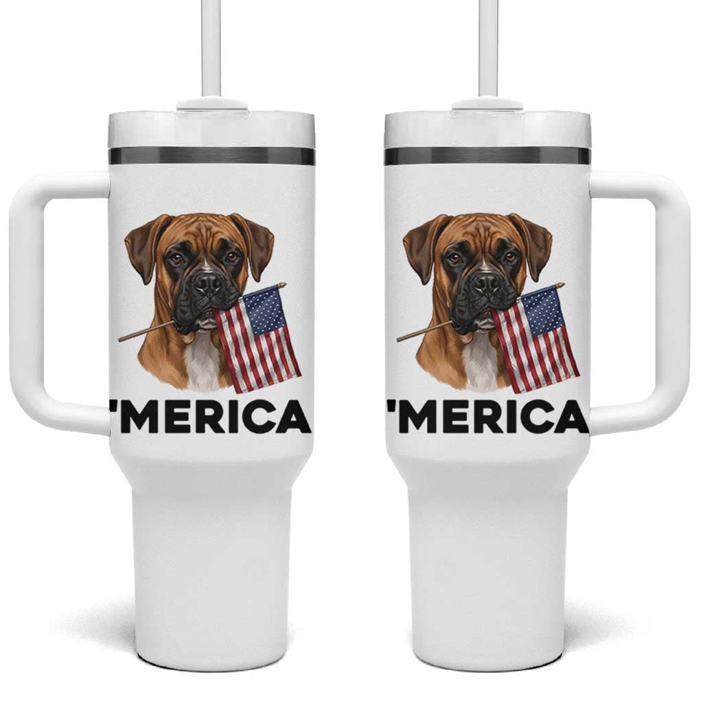 Merica Patriotic Boxer Mom Dad Gift Tumbler With Handle Merica 4th Of July