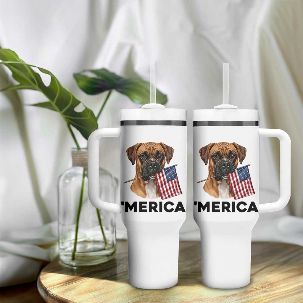Merica Patriotic Boxer Mom Dad Gift Tumbler With Handle Merica 4th Of July