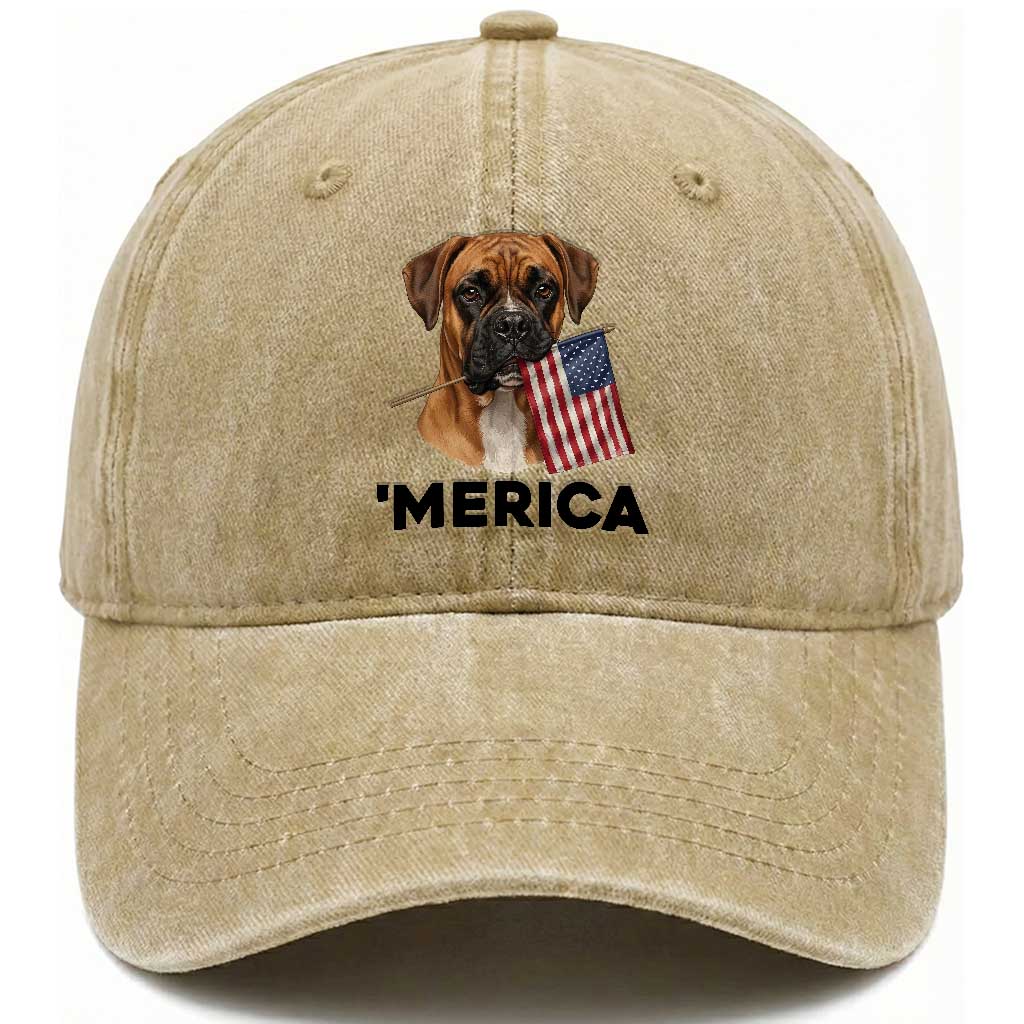 Merica Patriotic Boxer Mom Dad Gift Washed Cotton Baseball Cap Merica 4th Of July