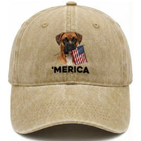 Merica Patriotic Boxer Mom Dad Gift Washed Cotton Baseball Cap Merica 4th Of July