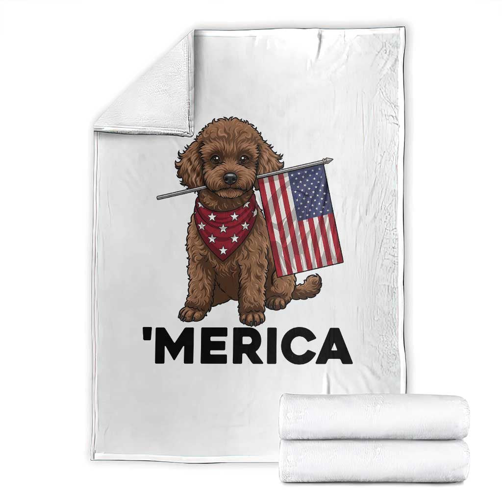 Patriotic Poodle Mom Dad Gift Throw Blanket Merica 4th Of July