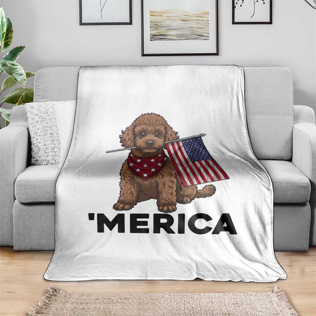 Patriotic Poodle Mom Dad Gift Throw Blanket Merica 4th Of July
