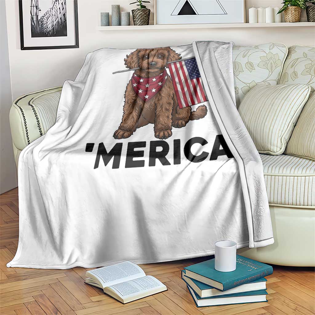 Patriotic Poodle Mom Dad Gift Throw Blanket Merica 4th Of July