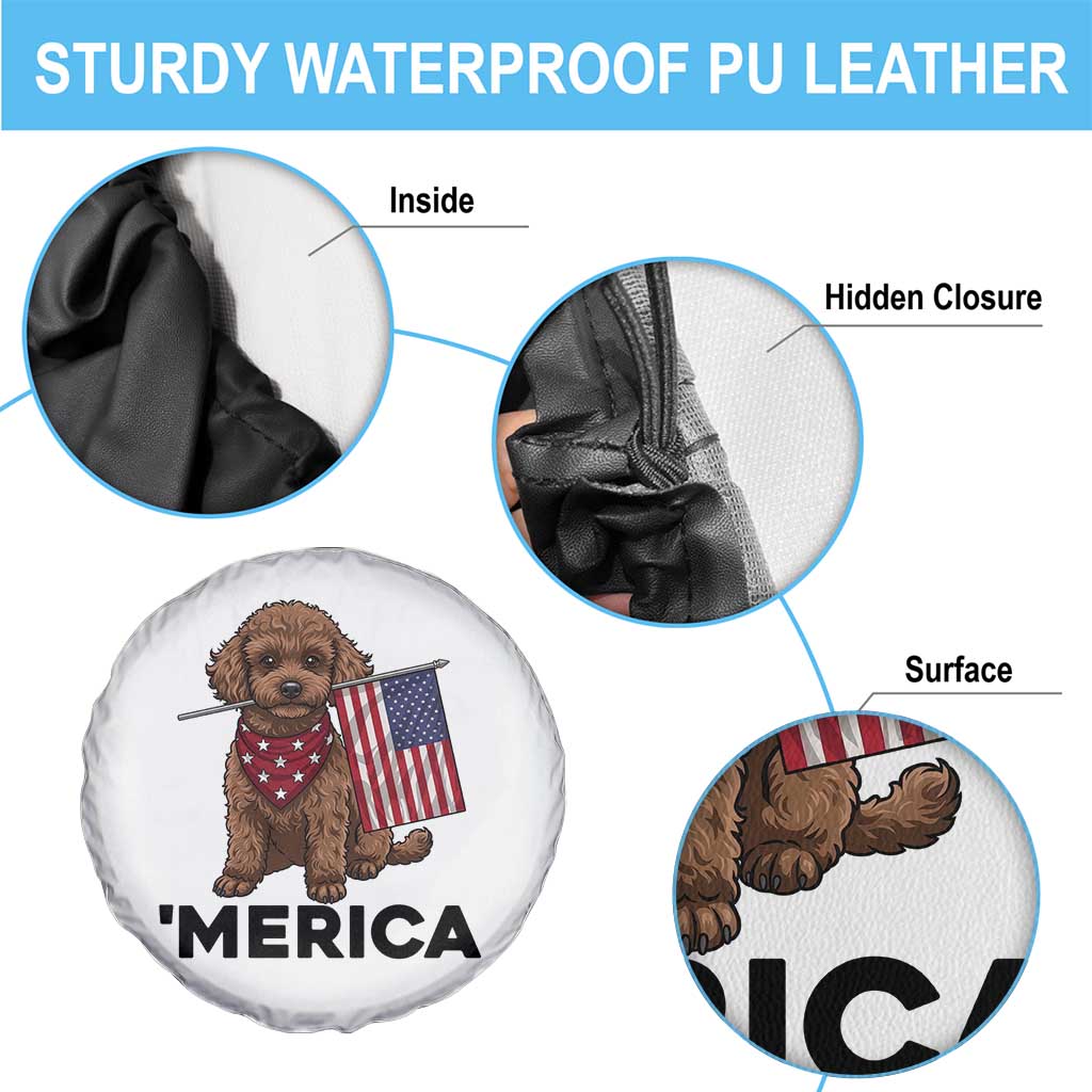 Patriotic Poodle Mom Dad Gift Spare Tire Cover Merica 4th Of July