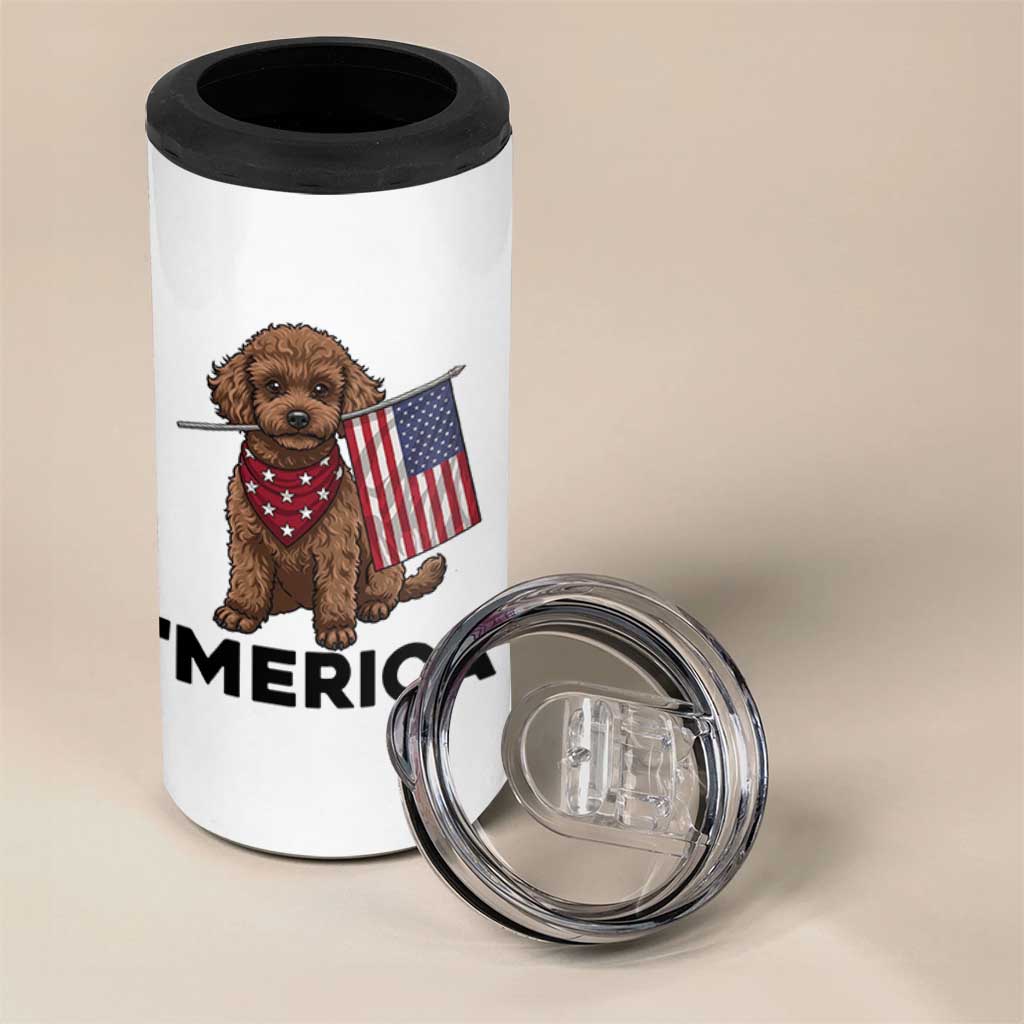 Patriotic Poodle Mom Dad Gift 4 in 1 Can Cooler Tumbler Merica 4th Of July