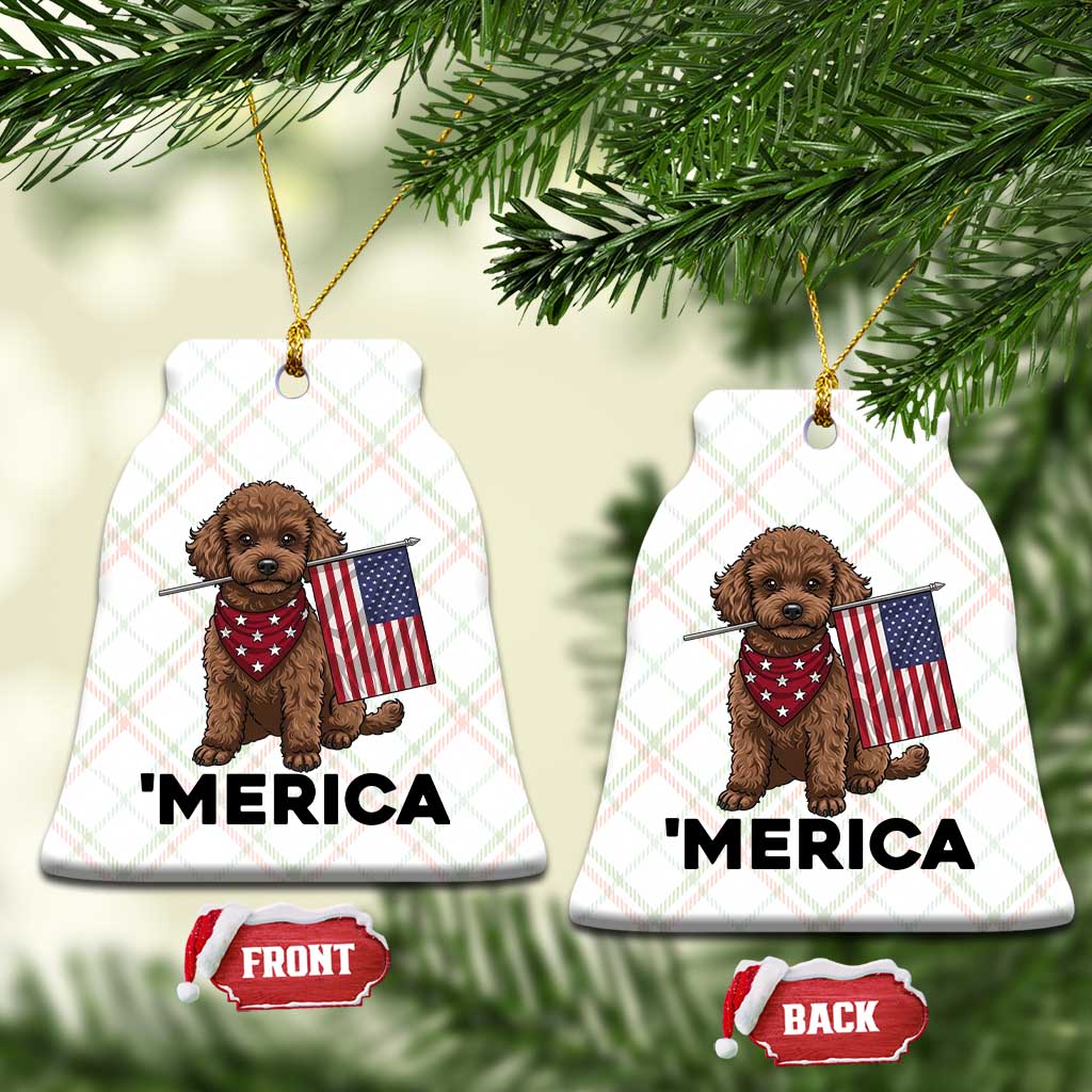 Patriotic Poodle Mom Dad Gift Ceramic Ornament Merica 4th Of July
