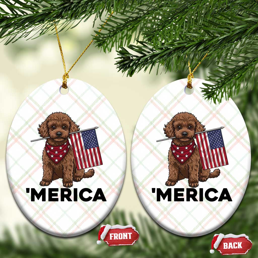 Patriotic Poodle Mom Dad Gift Ceramic Ornament Merica 4th Of July