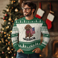 Patriotic Poodle Mom Dad Gift Ugly Christmas Sweater Merica 4th Of July