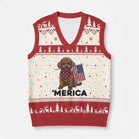 Patriotic Poodle Mom Dad Gift V-Neck Knit Sweater Vest Merica 4th Of July