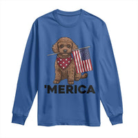 Patriotic Poodle Mom Dad Gift Long Sleeve Shirt Merica 4th Of July