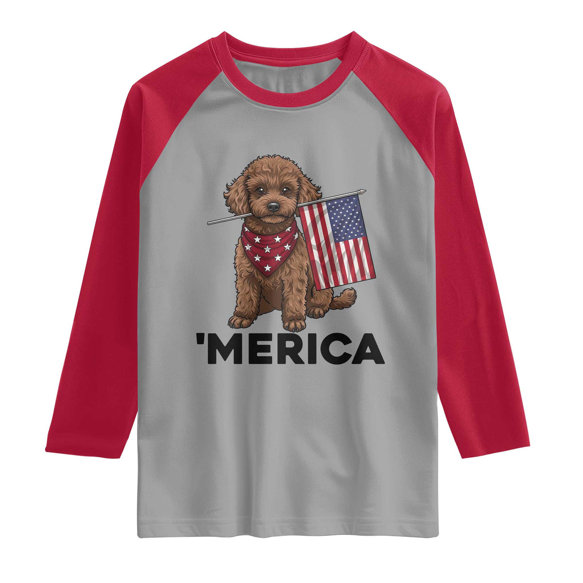 Patriotic Poodle Mom Dad Gift Raglan Shirt Merica 4th Of July