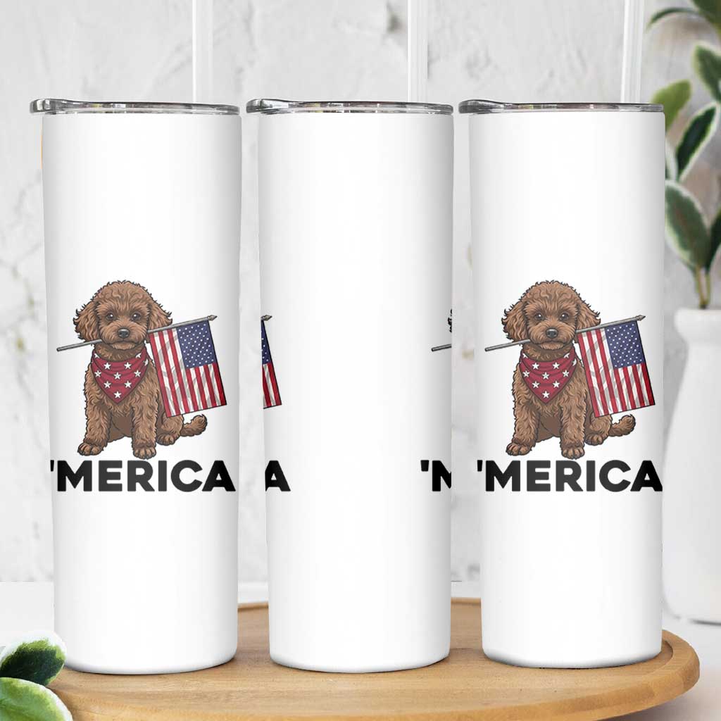 Patriotic Poodle Mom Dad Gift Skinny Tumbler Merica 4th Of July