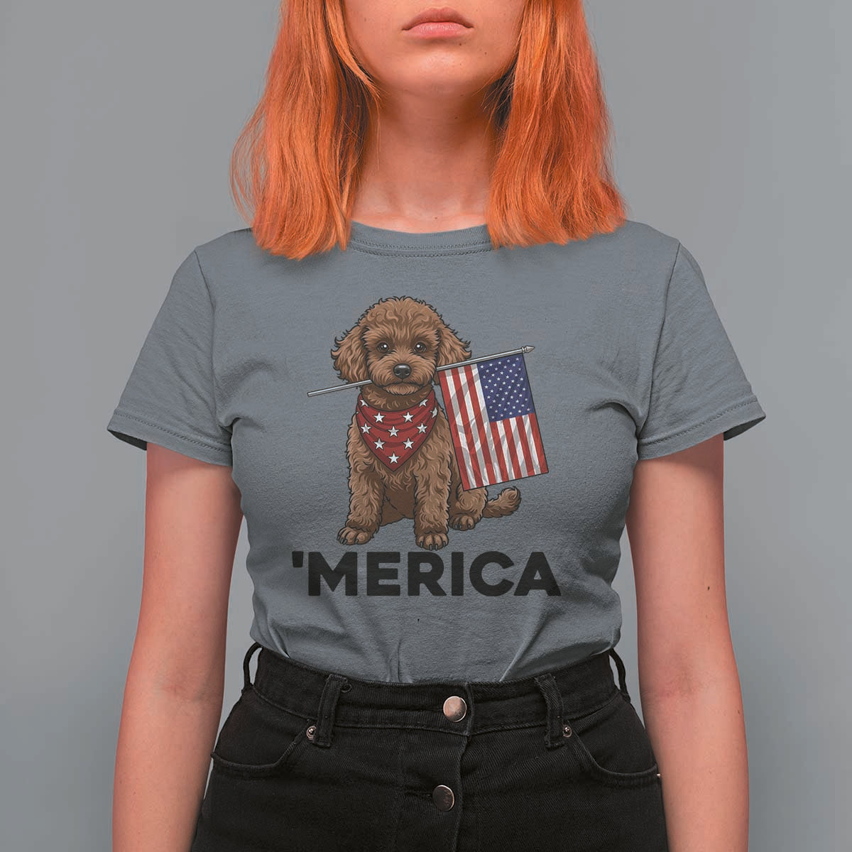 Patriotic Poodle Mom Dad Gift T Shirt For Women Merica 4th Of July