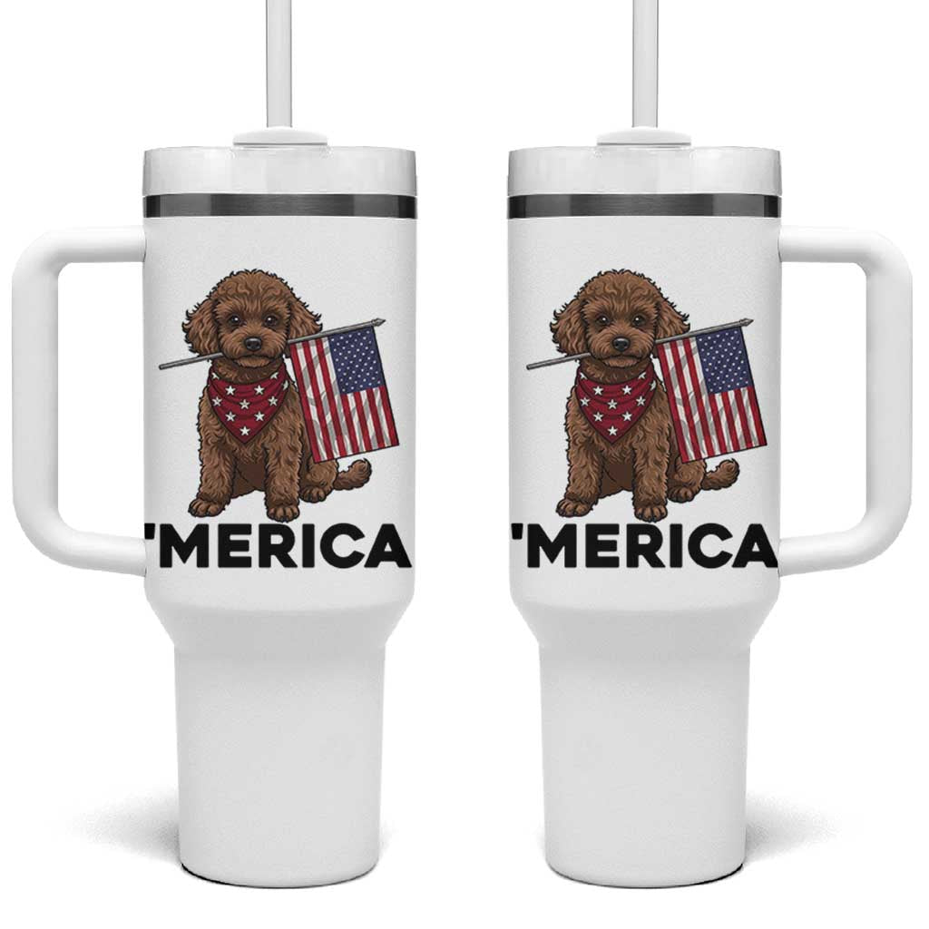 Patriotic Poodle Mom Dad Gift Tumbler With Handle Merica 4th Of July