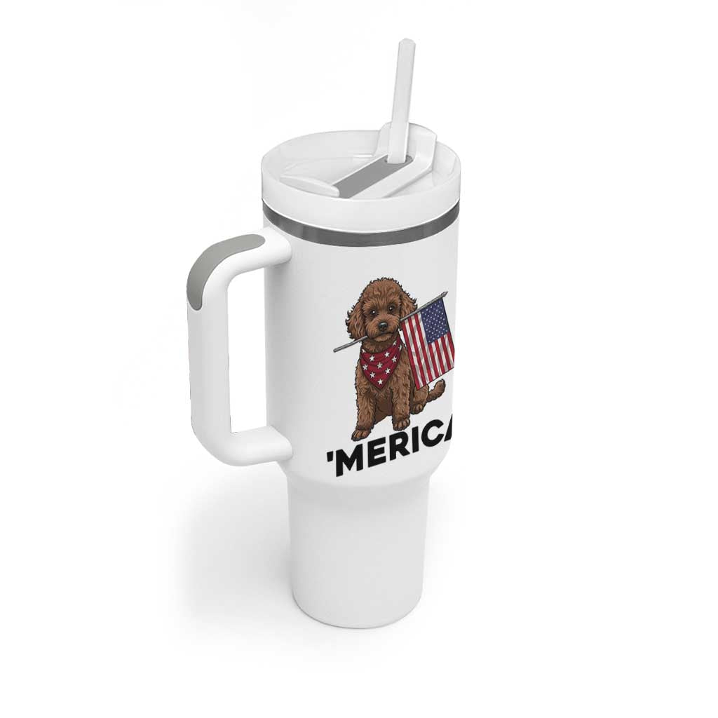 Patriotic Poodle Mom Dad Gift Tumbler With Handle Merica 4th Of July