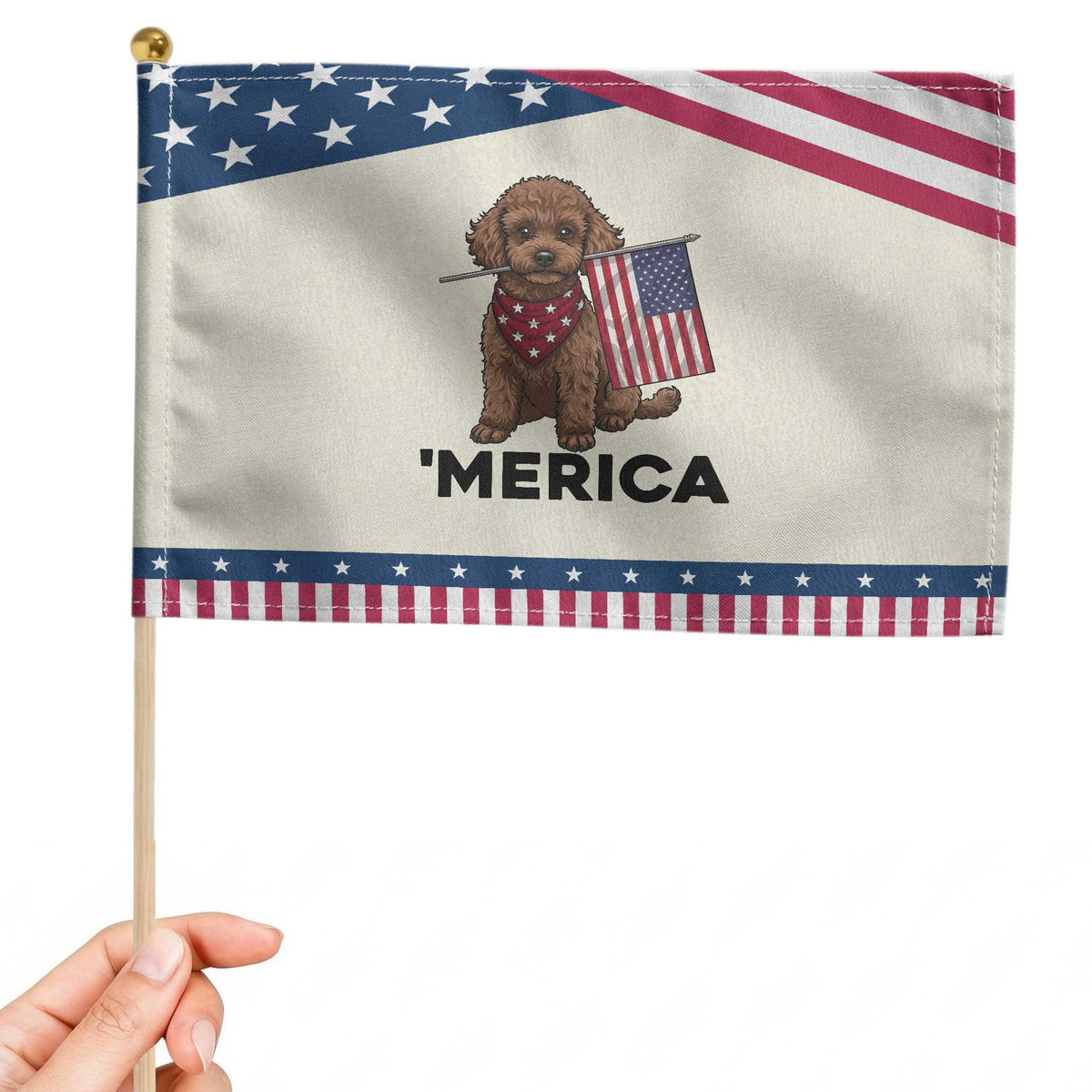 Poodle Mom Dad Gift Patriotic Handheld Flag Merica 4th Of July