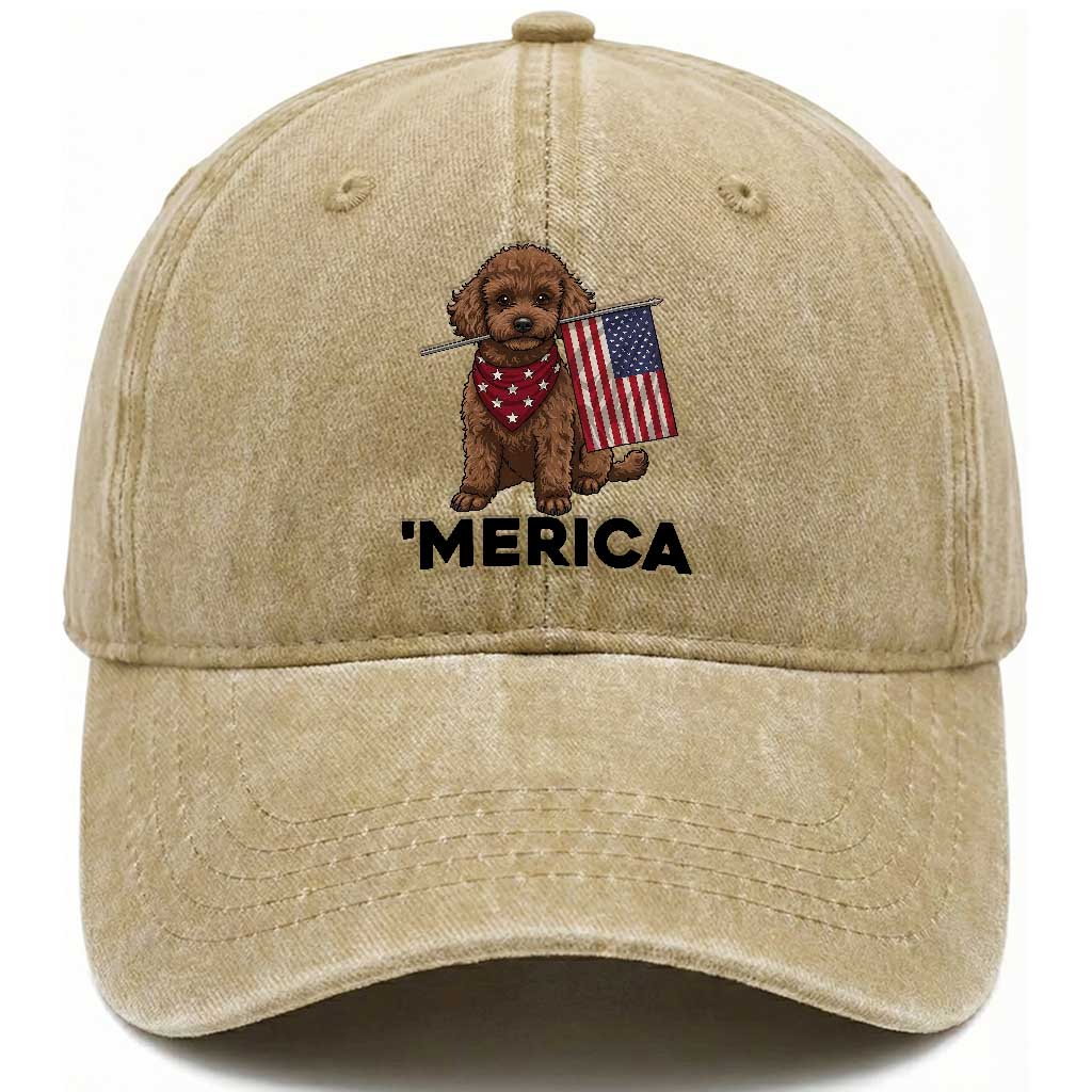 Patriotic Poodle Mom Dad Gift Washed Cotton Baseball Cap Merica 4th Of July