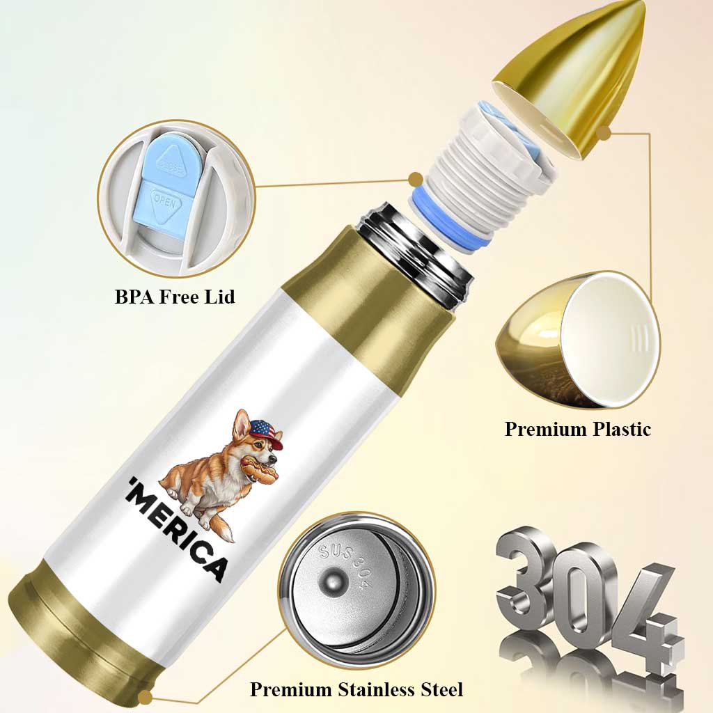 Funny Merica Corgi Lover 4th Of July Bullet Tumbler Patriotic Dog Gift