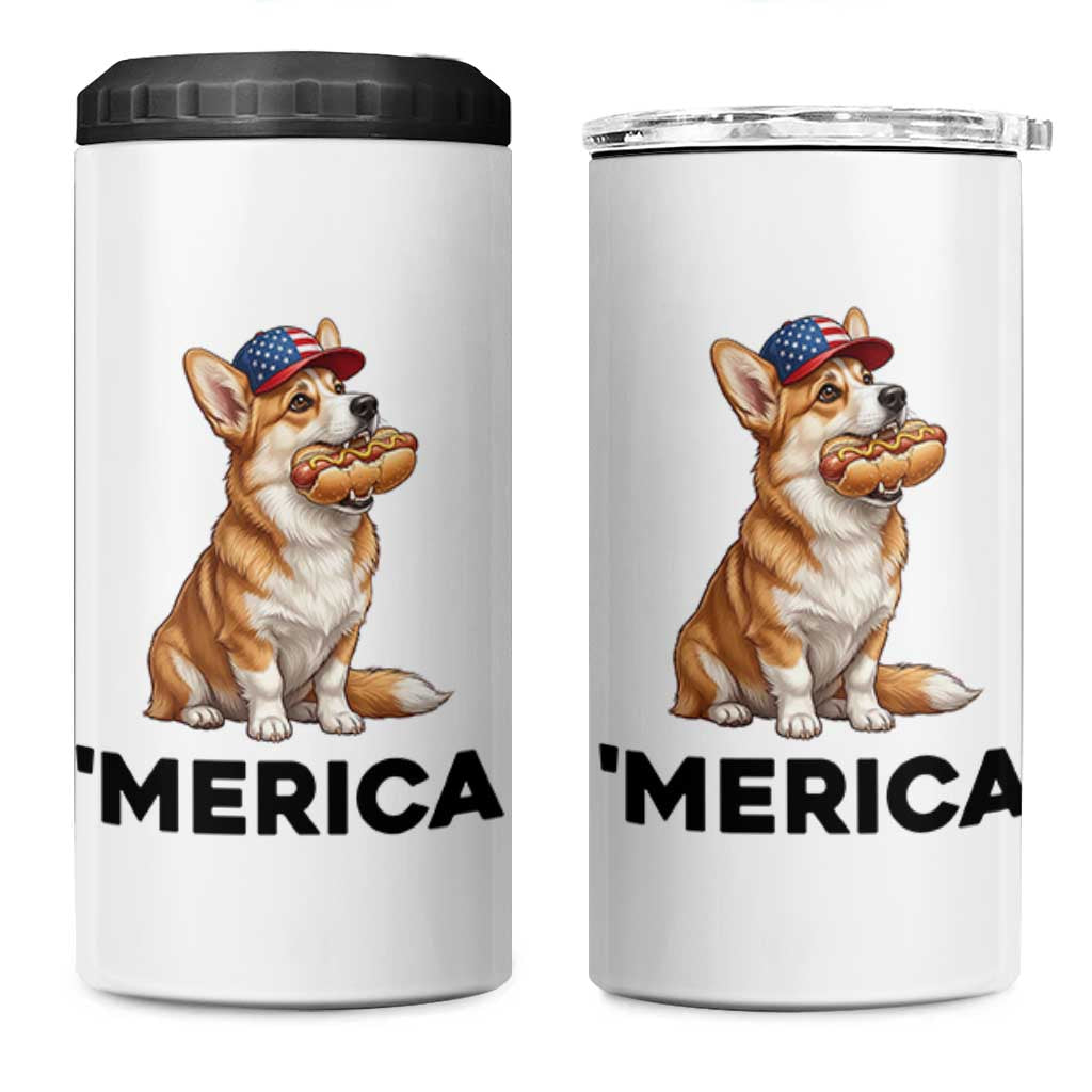 Funny Merica Corgi Lover 4th Of July 4 in 1 Can Cooler Tumbler Patriotic Dog Gift