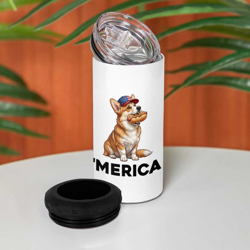 Funny Merica Corgi Lover 4th Of July 4 in 1 Can Cooler Tumbler Patriotic Dog Gift