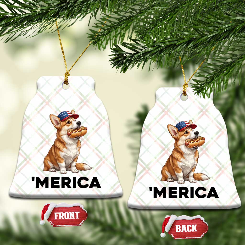Funny Merica Corgi Lover 4th Of July Ceramic Ornament Patriotic Dog Gift