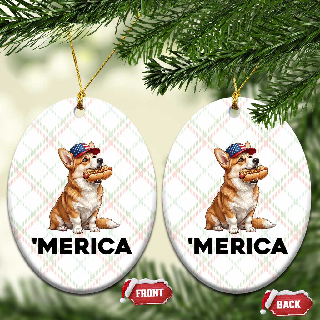 Funny Merica Corgi Lover 4th Of July Ceramic Ornament Patriotic Dog Gift