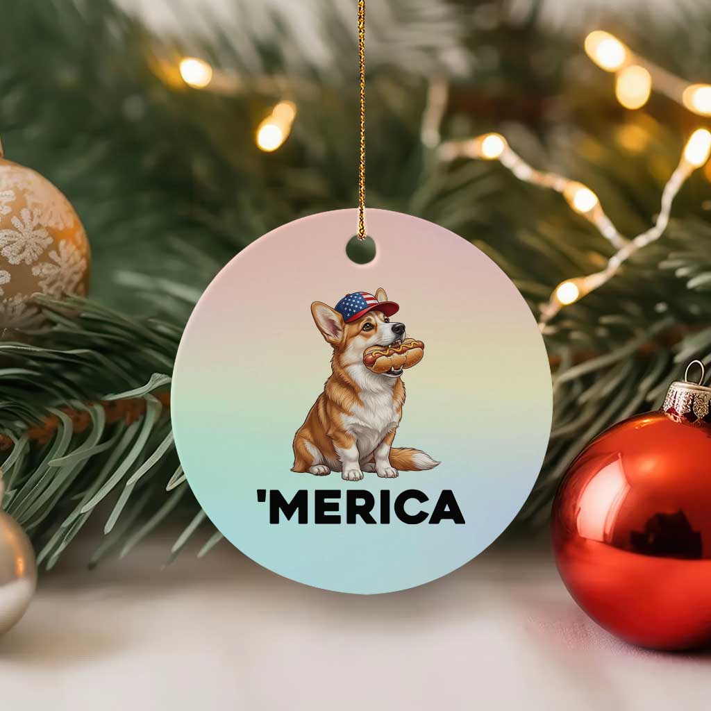 Funny Merica Corgi Lover 4th Of July Ceramic Ornament Patriotic Dog Gift
