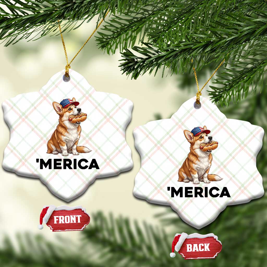 Funny Merica Corgi Lover 4th Of July Ceramic Ornament Patriotic Dog Gift