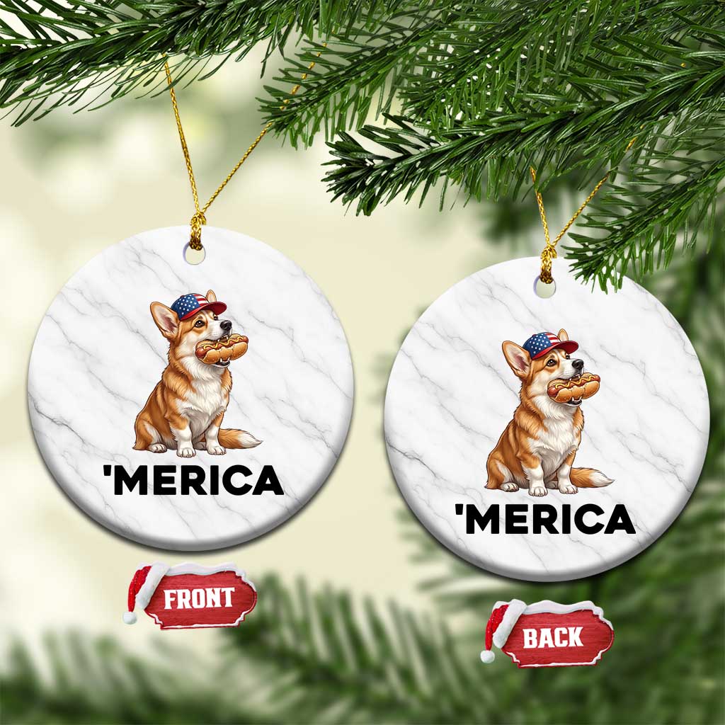 Funny Merica Corgi Lover 4th Of July Ceramic Ornament Patriotic Dog Gift
