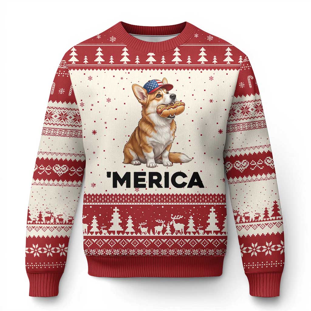 Funny Merica Corgi Lover 4th Of July Ugly Christmas Sweater Patriotic Dog Gift