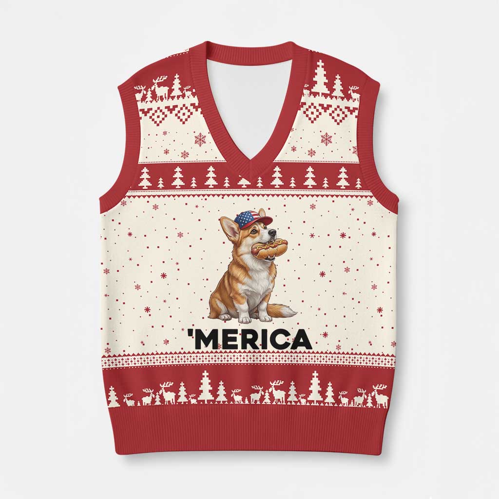 Funny Merica Corgi Lover 4th Of July V-Neck Knit Sweater Vest Patriotic Dog Gift