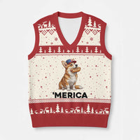 Funny Merica Corgi Lover 4th Of July V-Neck Knit Sweater Vest Patriotic Dog Gift