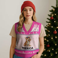 Funny Merica Corgi Lover 4th Of July V-Neck Knit Sweater Vest Patriotic Dog Gift