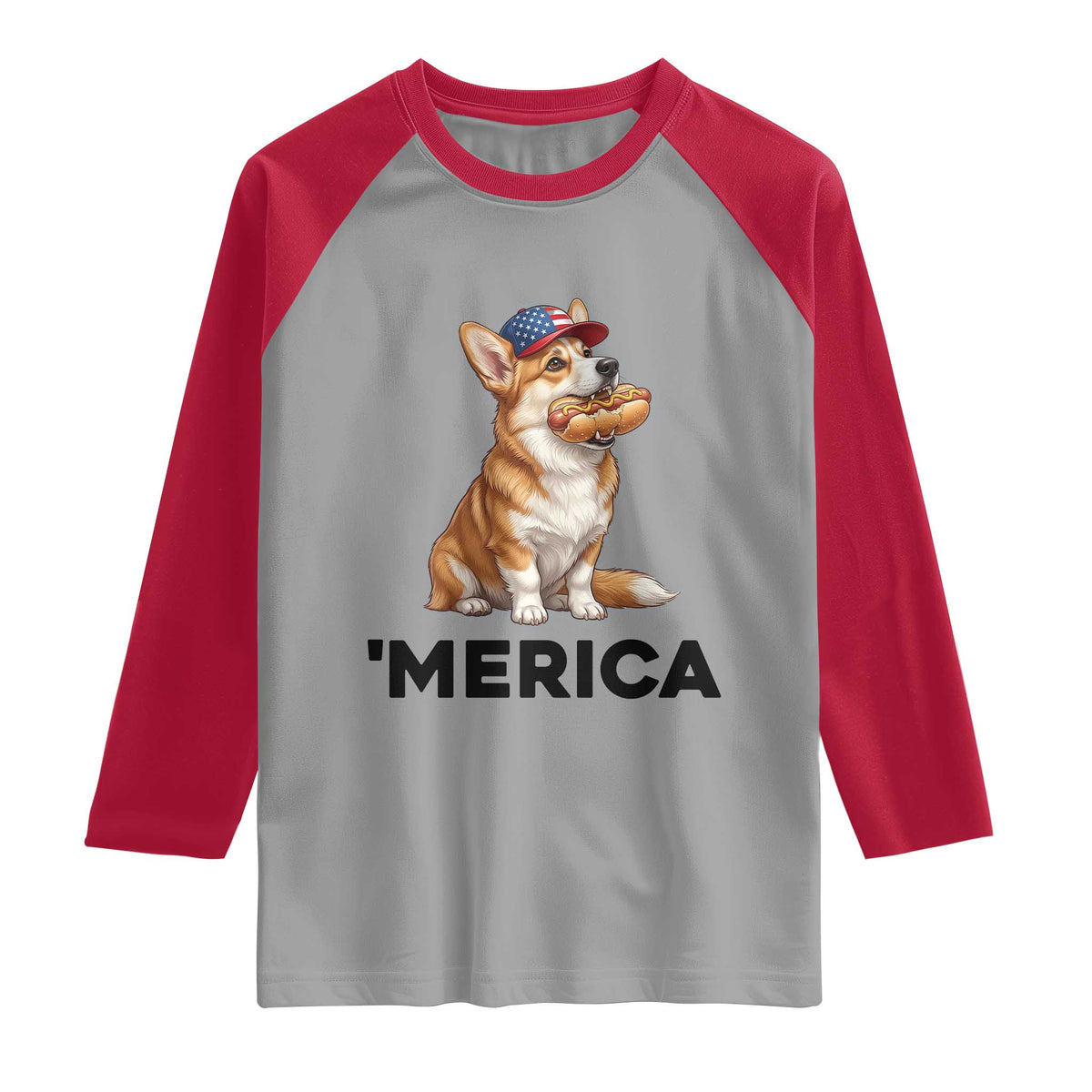 Funny Merica Corgi Lover 4th Of July Raglan Shirt Patriotic Dog Gift