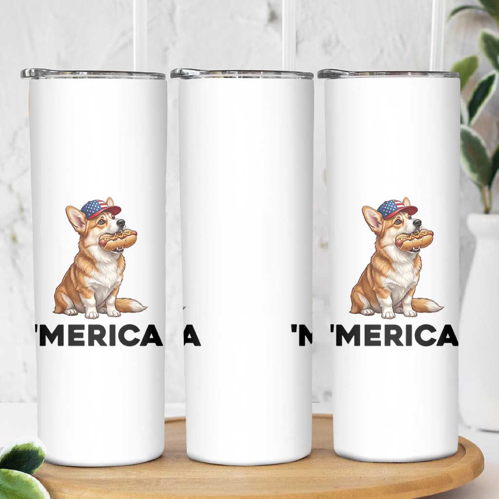 Funny Merica Corgi Lover 4th Of July Skinny Tumbler Patriotic Dog Gift