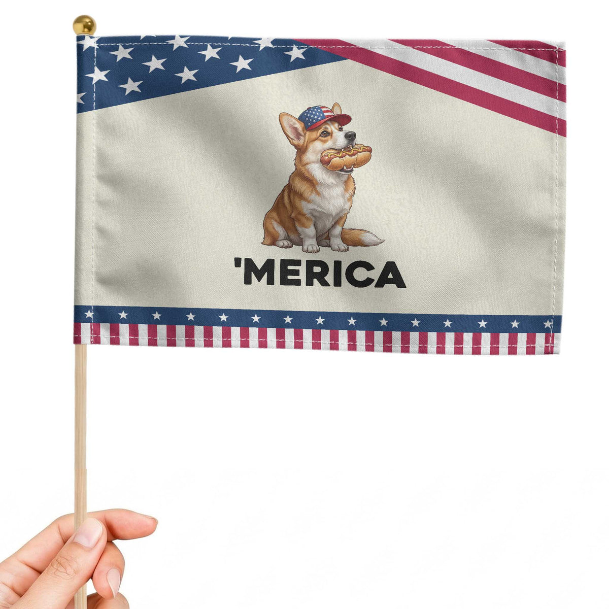 Funny Merica Corgi Lover 4th Of July Patriotic Handheld Flag Dog Mom Dad Gift