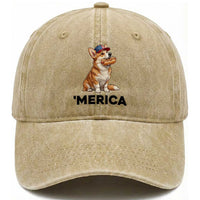Funny Merica Corgi Lover 4th Of July Washed Cotton Baseball Cap Patriotic Dog Gift