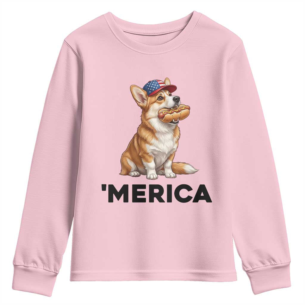 Funny Merica Corgi Lover 4th Of July Youth Sweatshirt Patriotic Dog Gift