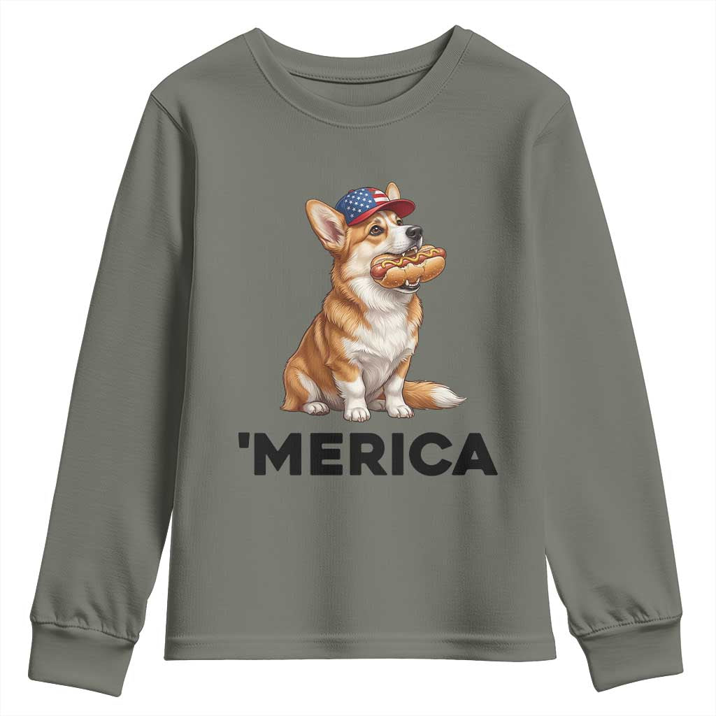 Funny Merica Corgi Lover 4th Of July Youth Sweatshirt Patriotic Dog Gift
