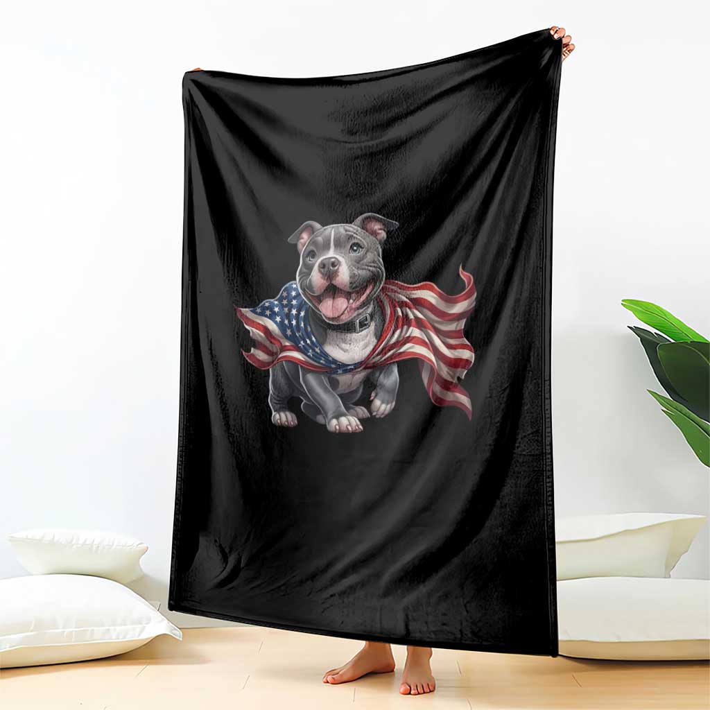 Patriotic Pitbull Dog USA Flag Throw Blanket 4th Of July Pride