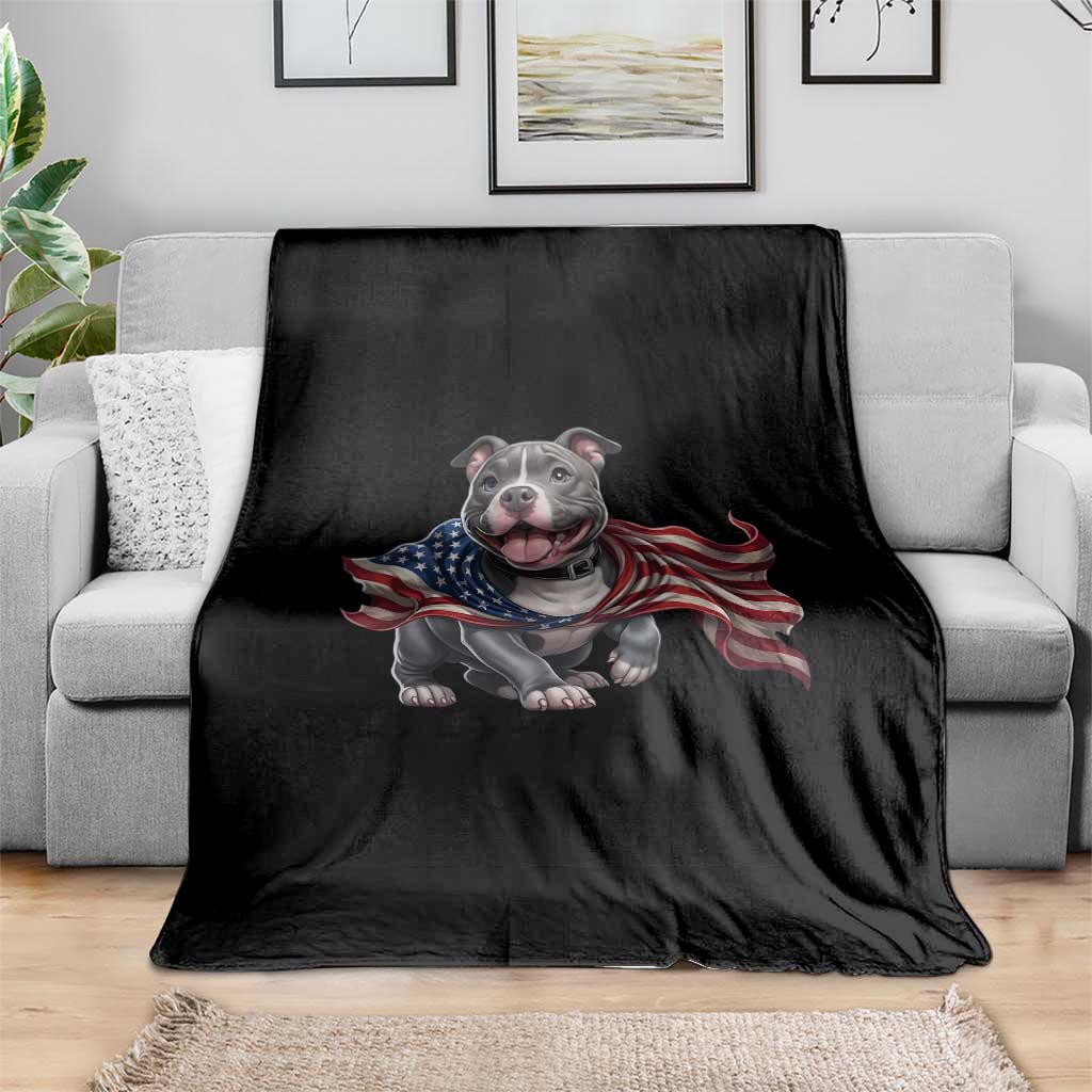 Patriotic Pitbull Dog USA Flag Throw Blanket 4th Of July Pride
