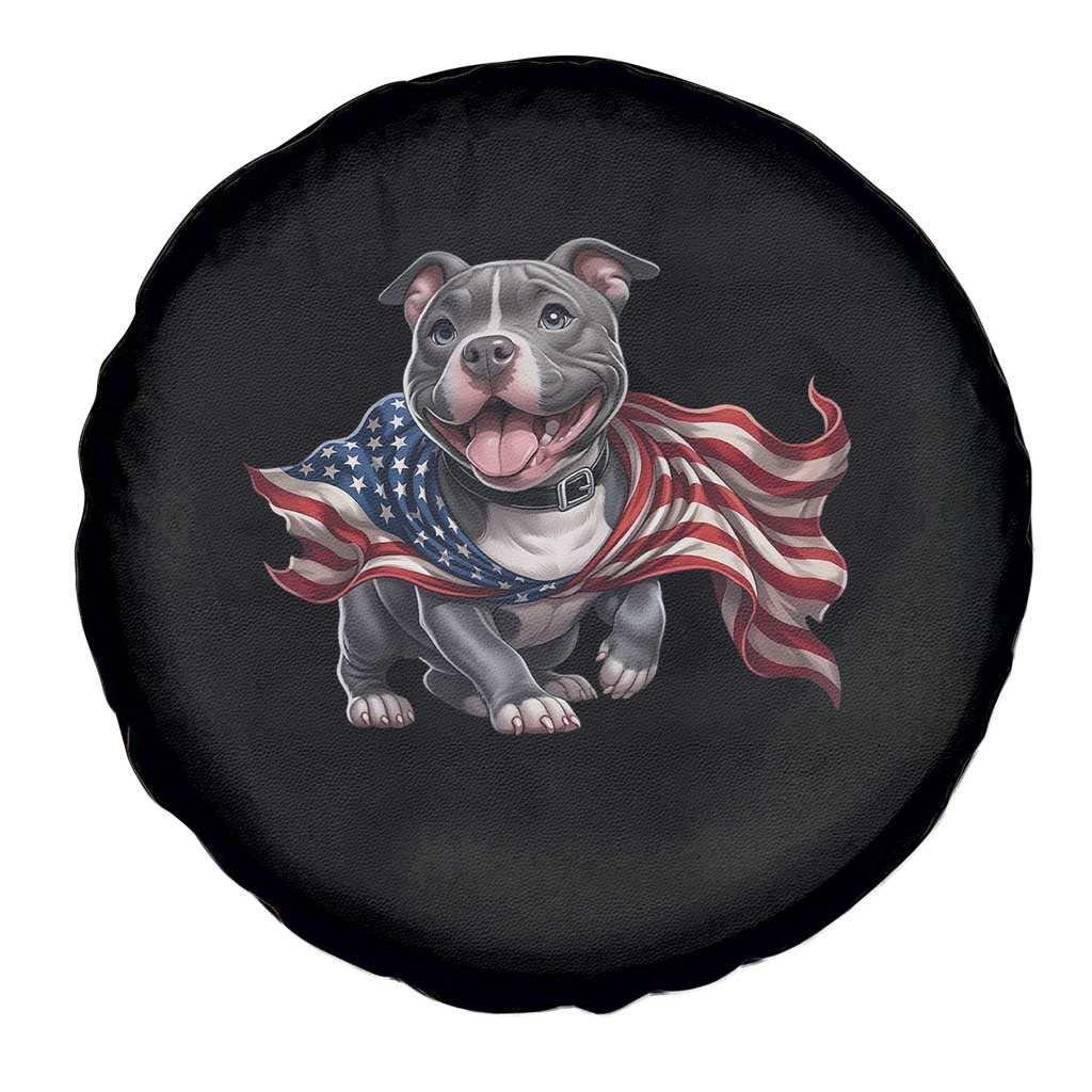 Patriotic Pitbull Dog USA Flag Spare Tire Cover 4th Of July Pride