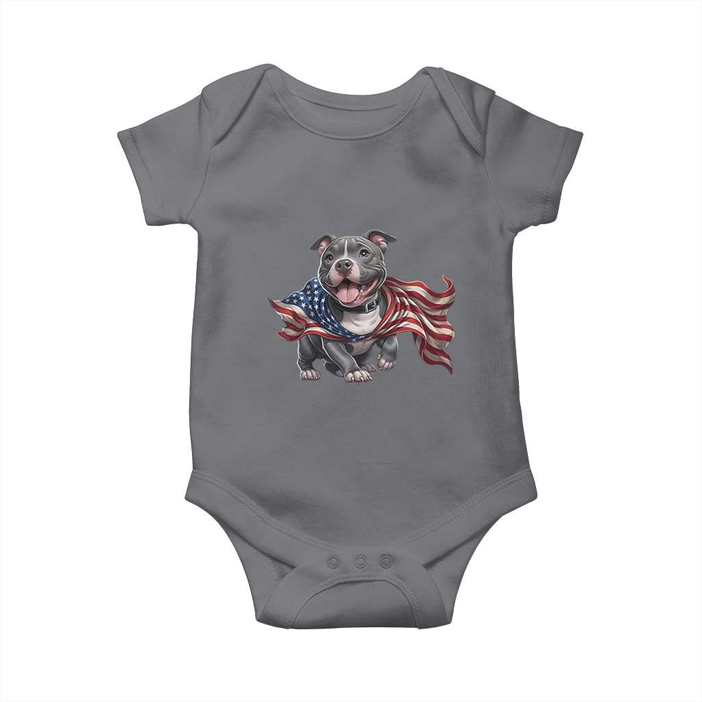 Patriotic Pitbull Dog USA Flag Baby Onesie 4th Of July Pride