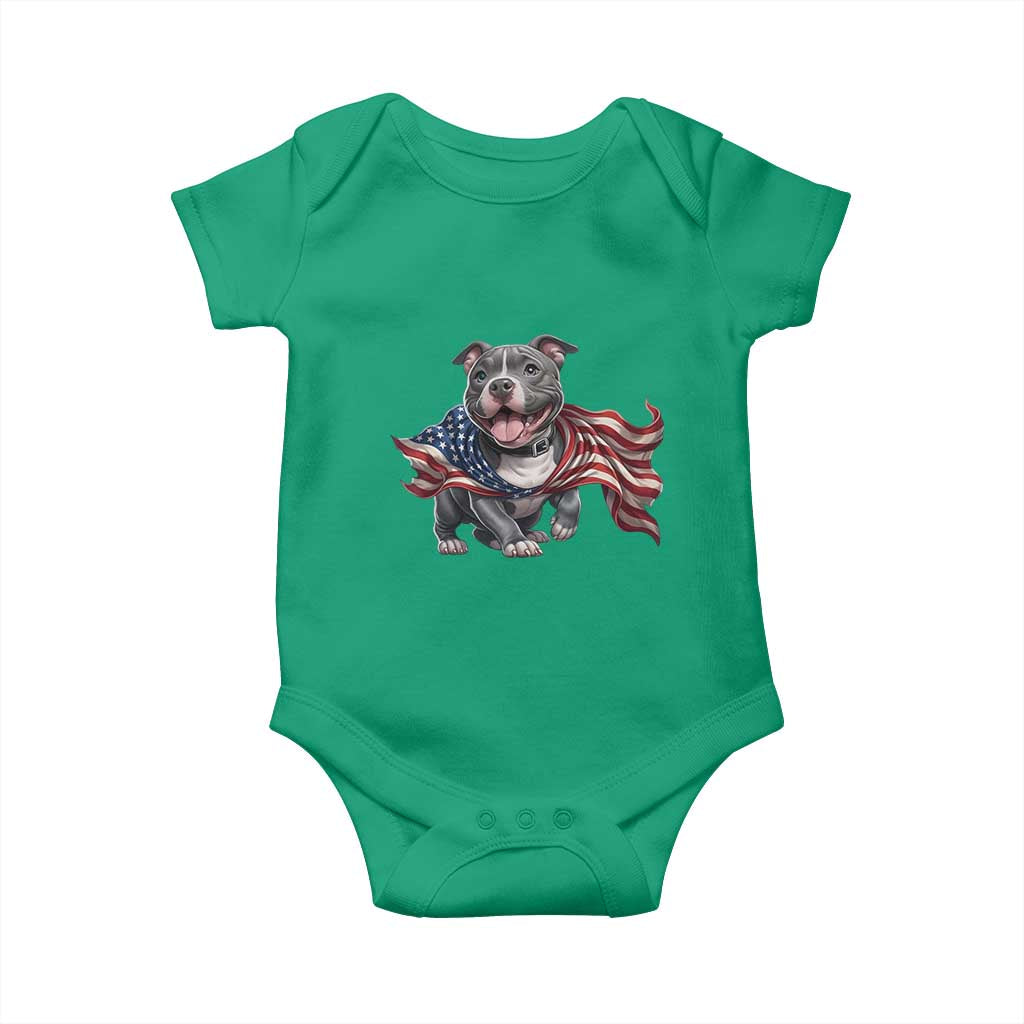 Patriotic Pitbull Dog USA Flag Baby Onesie 4th Of July Pride