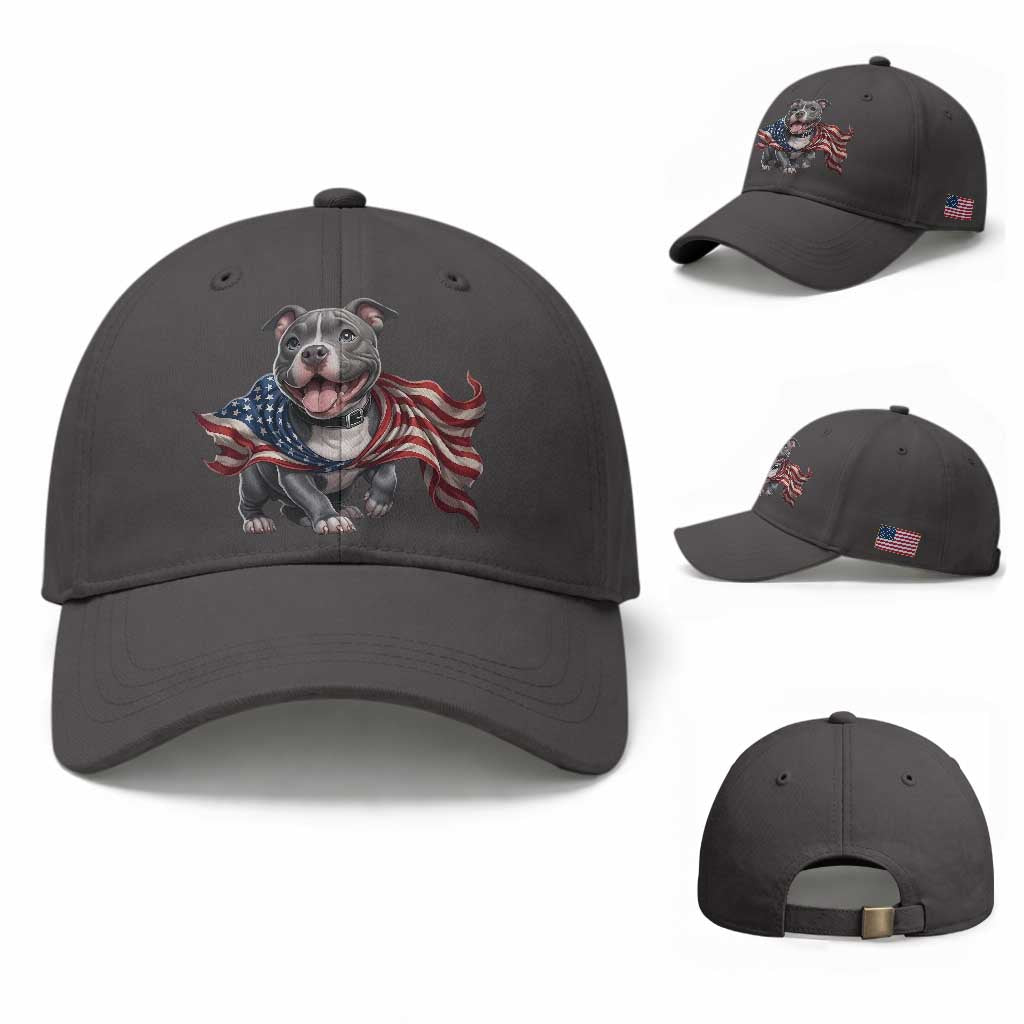 Patriotic Pitbull Dog USA Flag Baseball Cap 4th Of July Pride