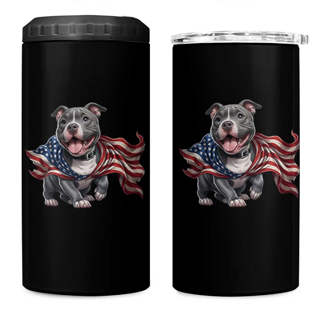 Patriotic Pitbull Dog USA Flag 4 in 1 Can Cooler Tumbler 4th Of July Pride