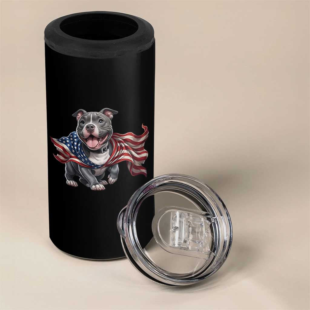 Patriotic Pitbull Dog USA Flag 4 in 1 Can Cooler Tumbler 4th Of July Pride