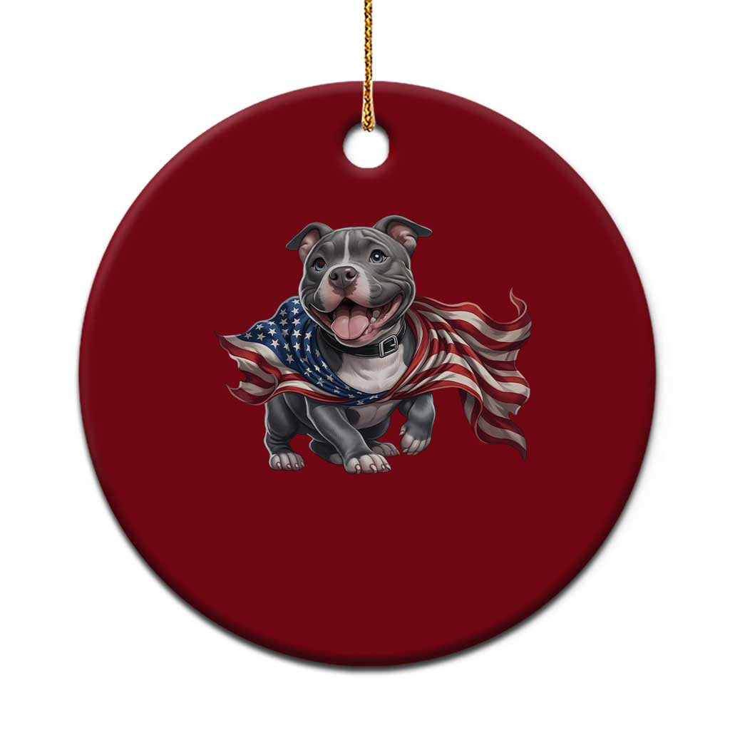 Patriotic Pitbull Dog USA Flag Ceramic Ornament 4th Of July Pride